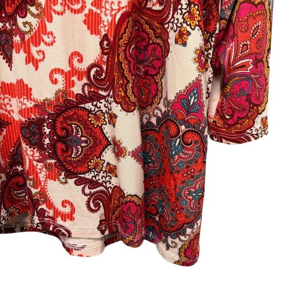 CHICO'S Paisley Tee XL (Chicos 3) Red Orange Rayon Blend Jersey Tunic Top NWT - Picture 7 of 8